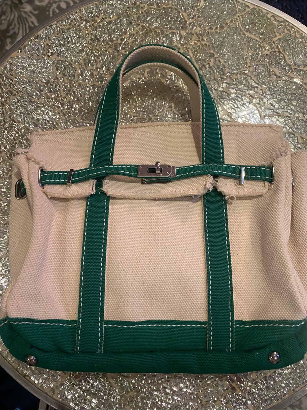 Canvas Tote with Green Trim - Women's Everyday Handbag